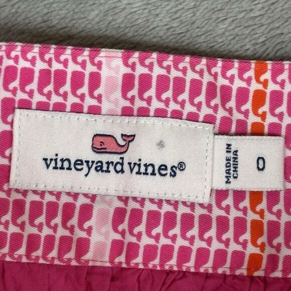 Vineyard Vines Skirt Womens 0 Pink Cotton Whale Print Stripe 29x16 side zip Mini - Picture 4 of 15